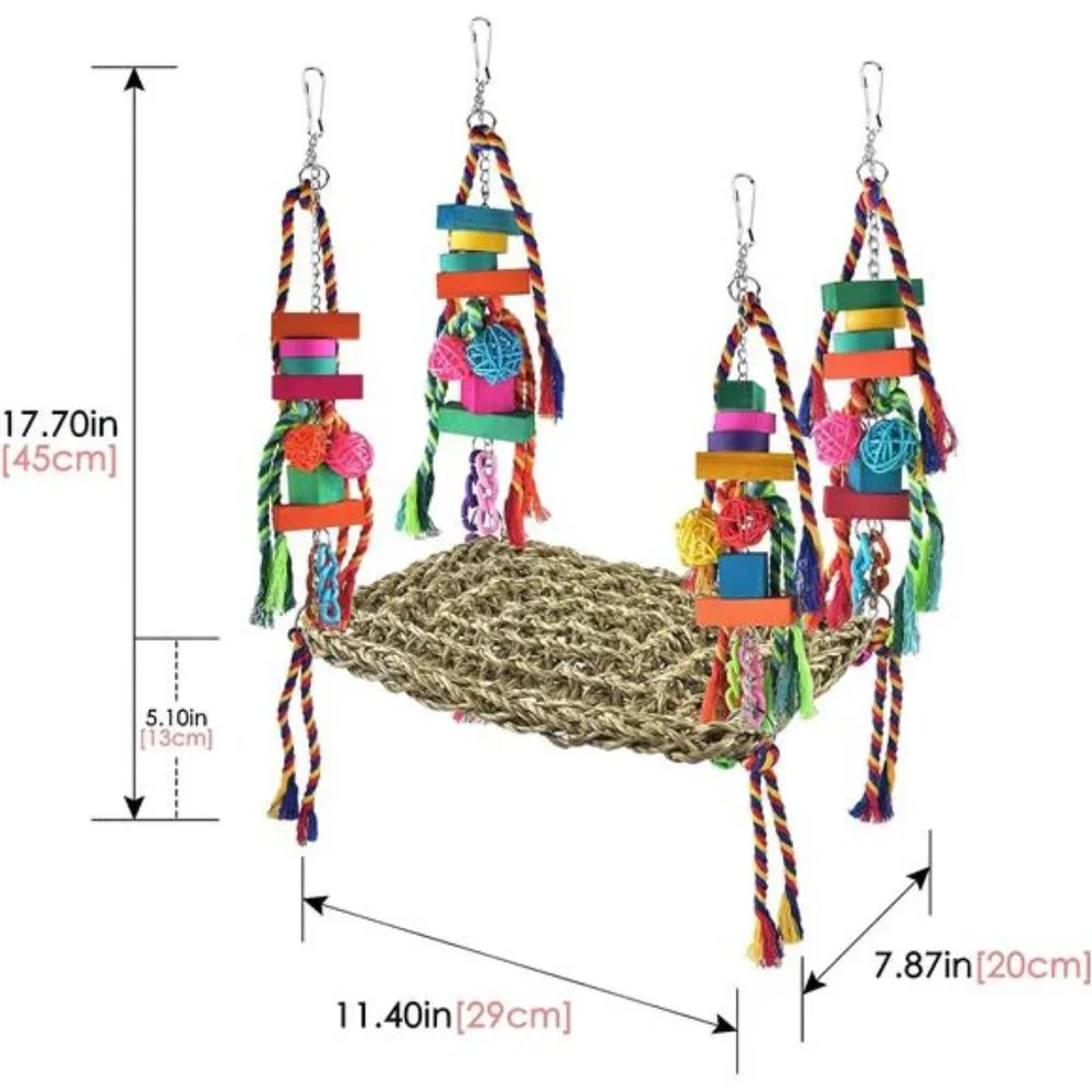 Bird Toys,Bird Foraging Wall Toy LargeSize Seagrass Woven Climbing Hammock Swing